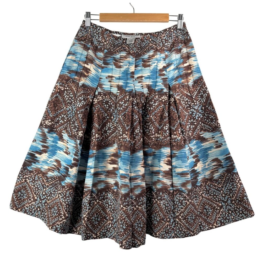 VTG Nine West silk linen blend pleated artsy paisley print skirt 90s sz 2